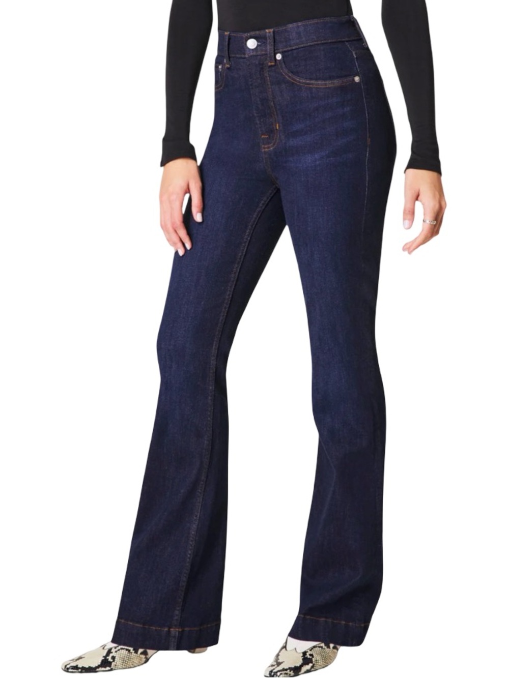SPANX Redefine Flare Jeans Size 12 Dark Indigo High Waist Capsule Wardrobe